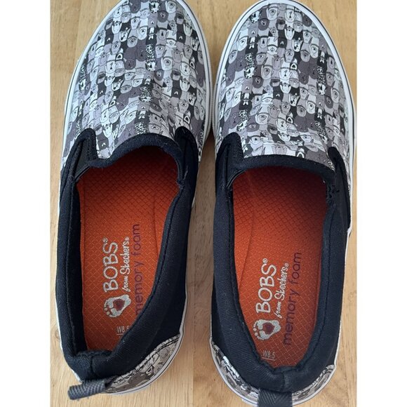 Bobs From Skechers Women's Slip-On Shoes W8.5 Dog Print Memory Foam Pre-Owned - Picture 1 of 5